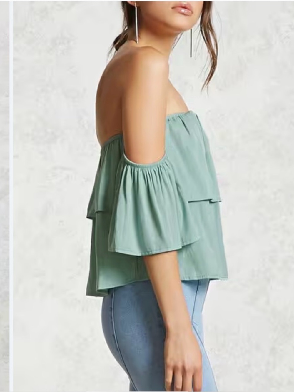 Teal Off-Shoulder Ruffle Top - Picture 5 of 7